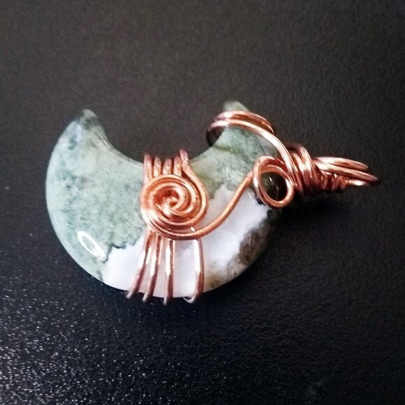 OOAK Mind Blowing Moss Agate Moon Pendant - Amazing Color Matrix! Double Sided! - Picture 2 of 13